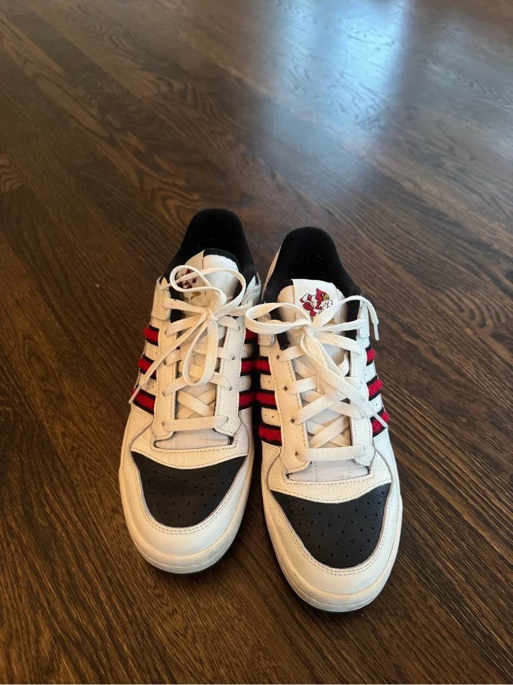 adidas White Sneakers with Black Toe and Red Stripes